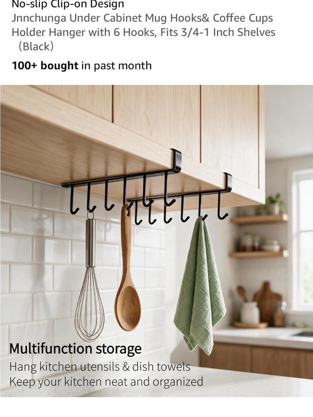 Under-Shelf Mug Rack Hanger - Black - - Picture 6 of 7